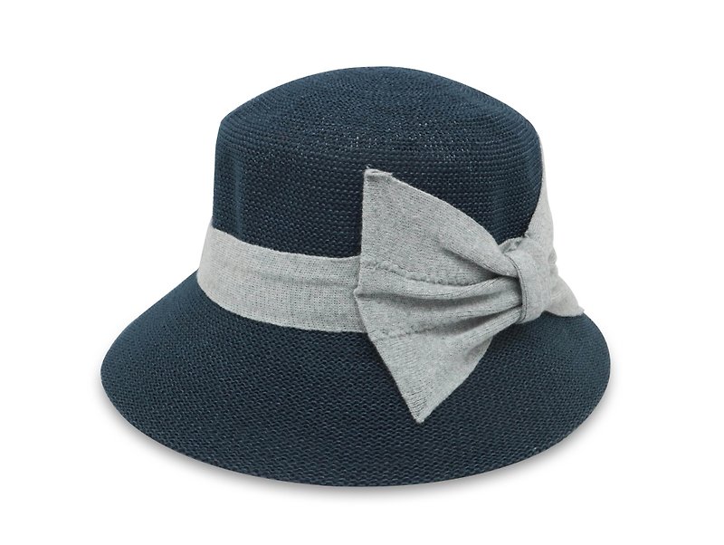 British Bowknot Lady Hat (Dark Blue) Knitted Hat Paper Thread Woven and Washable Made in Taiwan