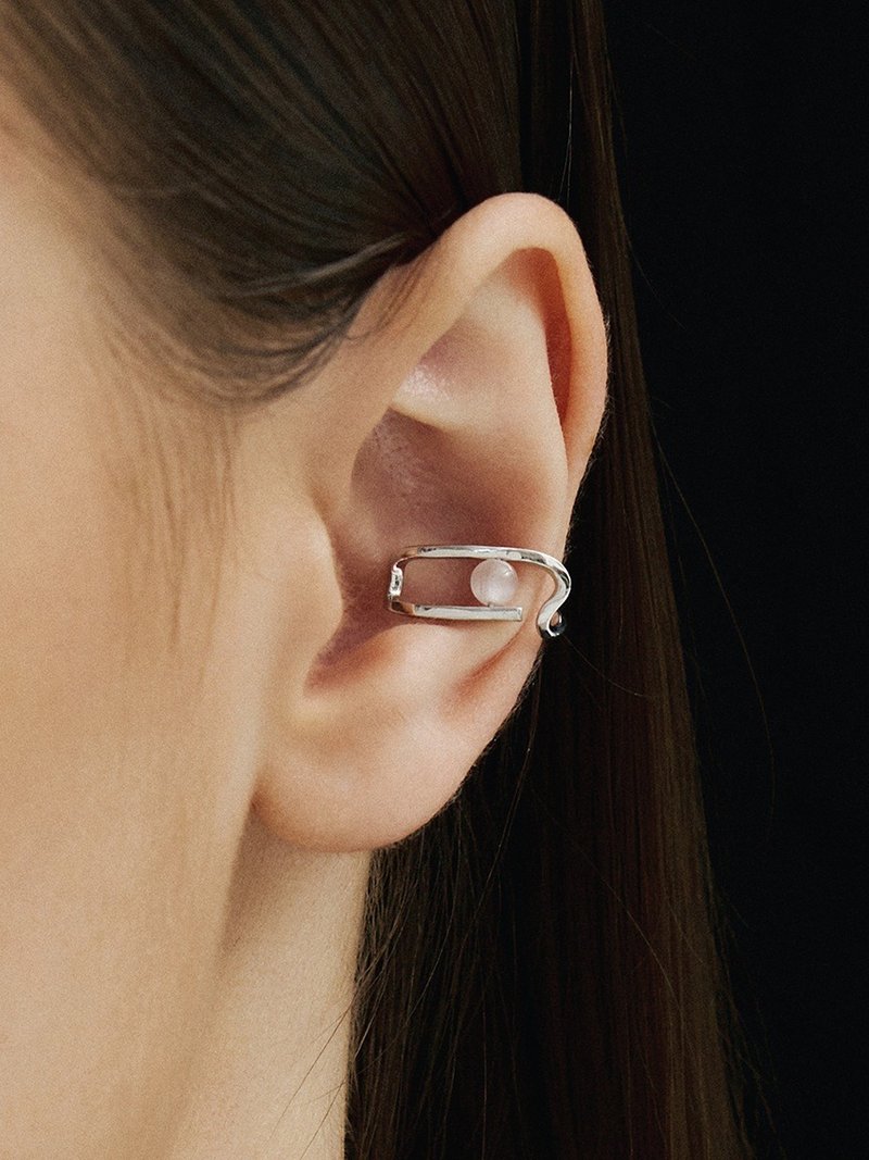 dashbrand DJ01 Paperclip Ear Cuff A - Silver / White (Cats Eye) Minimal Jewelry - 耳環/耳夾/耳骨夾 - 純銀 銀色