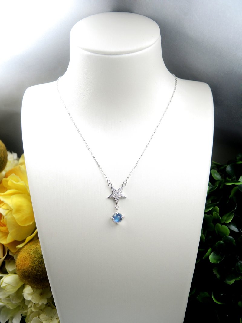 Xingyue Fairy Tale-Bright Stars Moonstone 925 Sterling Silver Necklace - Necklaces - Gemstone Blue