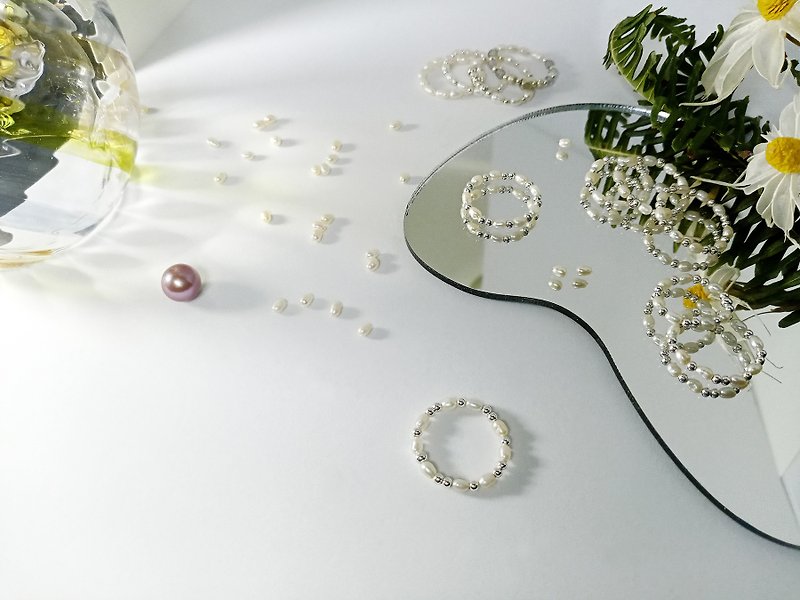 Freshwater Pearl Soft Ring/Pearl+925 Silver Beads - แหวนทั่วไป - โลหะ 