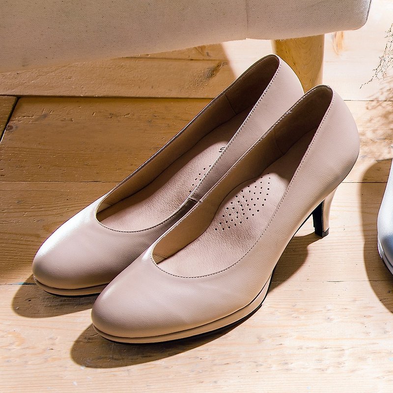 7.5CM skin tone leather high heels plain all-match