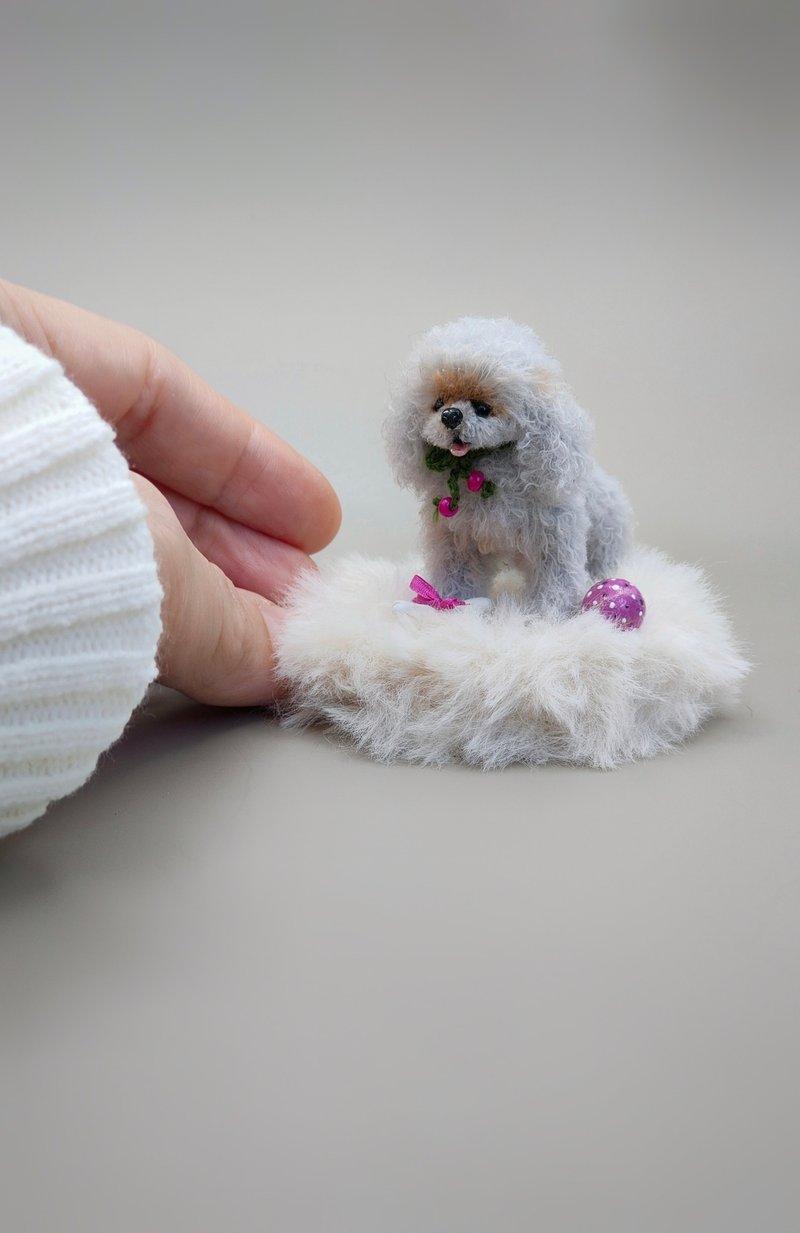 Miniature puppy / dollhouse miniature realistic animals / Mini toy - 玩偶/公仔 - 其他材質 灰色