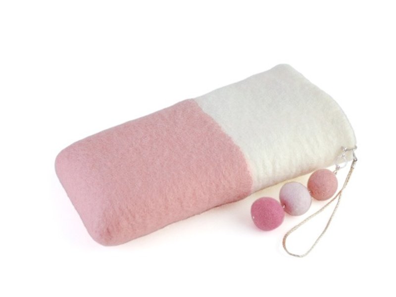2トーンのフェルト小袋 [ピンク] Two-tone felt pouch [pink] - 化妝包/收納袋 - 羊毛 粉紅色