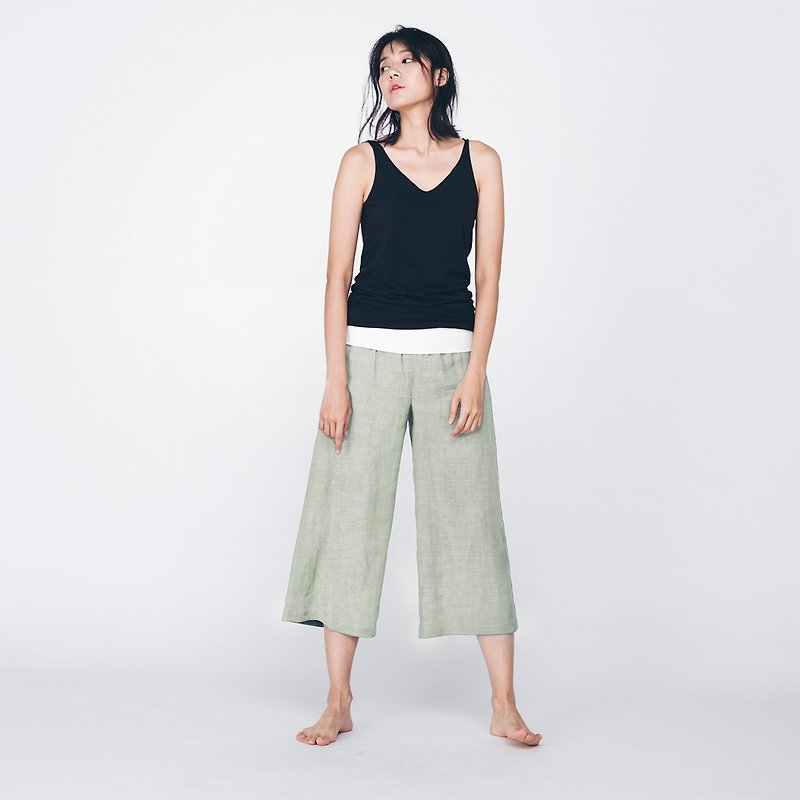 Linen cropped pants-pink and green - กางเกงขายาว - ผ้าฝ้าย/ผ้าลินิน สีเขียว