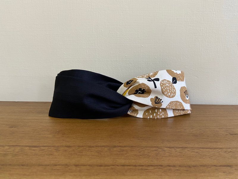 Double-piece headband/coffee flower-black - Headbands - Cotton & Hemp Black