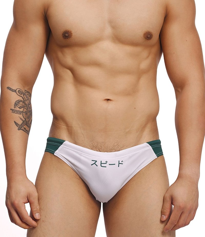 (5 color)eXPONENT Speed スピード SWIM BRIEF - White+Green - Men's Swimwear - Nylon Green