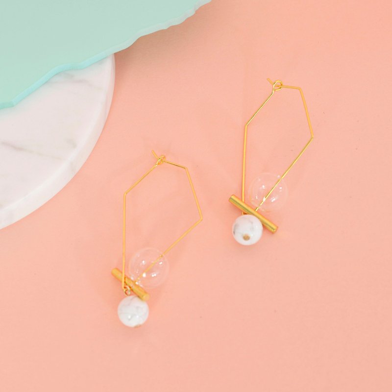Glass Marble Pattern Beads Geometric Earrings - ต่างหู - แก้ว สีทอง