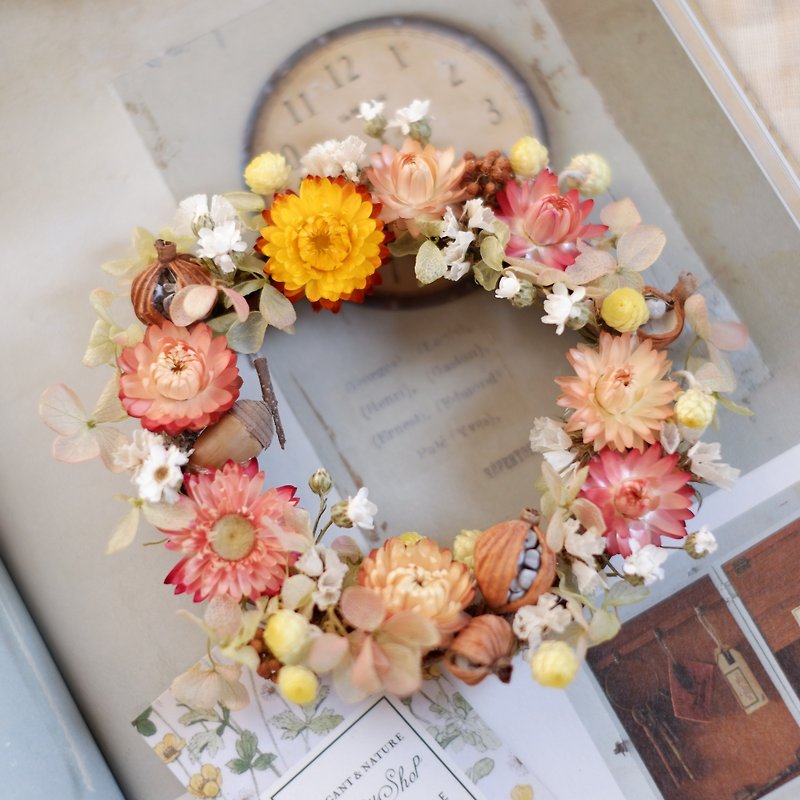 Unfinished | Orange Small Garden Dry Flower Wreath Shooting Props Wall Decorations Gifts Gifts Gifts Layout Office Small Objects Hydrangea Home Spot - ตกแต่งต้นไม้ - พืช/ดอกไม้ 