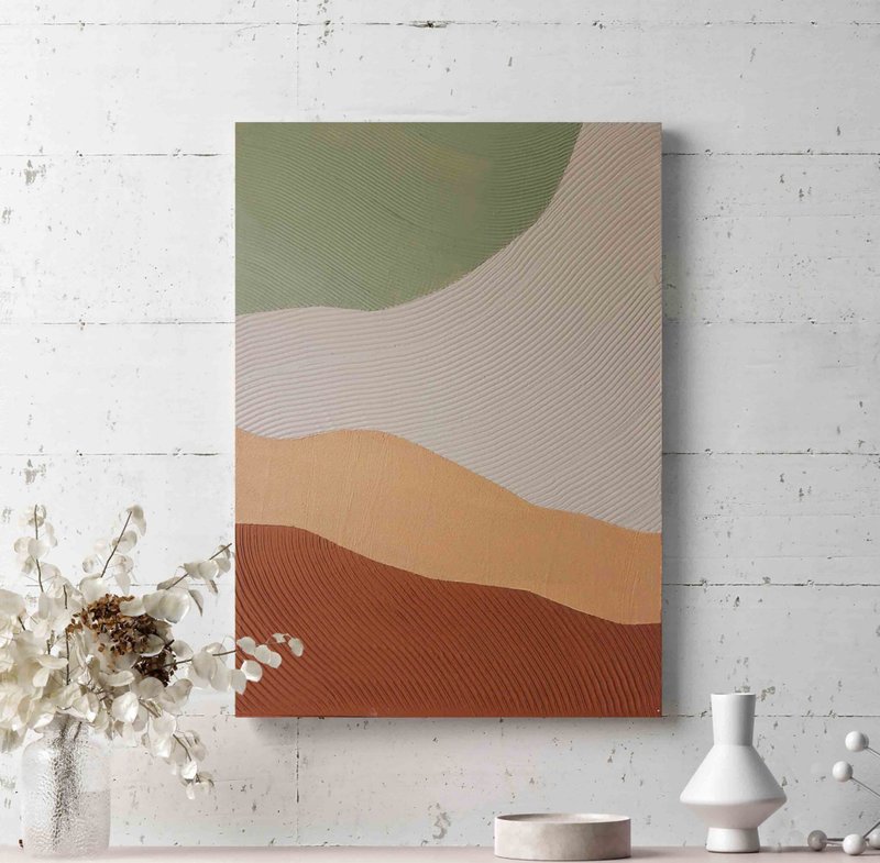 Red Green Painting Textured | Minimalist Wall Art | Red green Wall Art | Field - 壁貼/牆壁裝飾 - 棉．麻 紅色