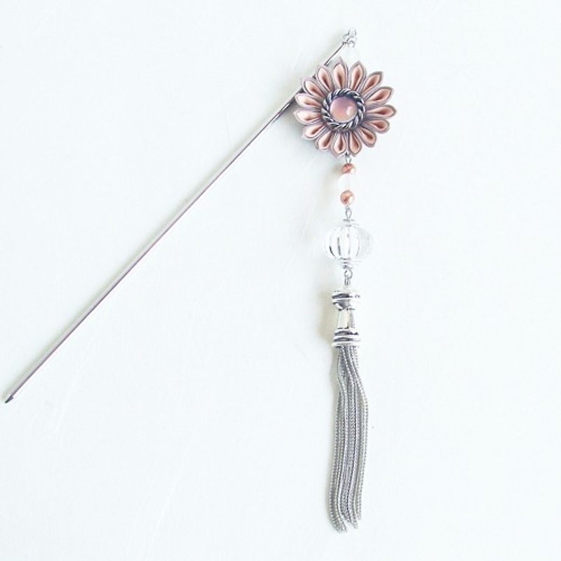 Antique style hairpin pink with knob work - เครื่องประดับผม - ผ้าฝ้าย/ผ้าลินิน สึชมพู