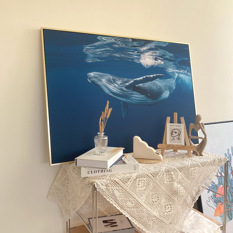 [Special Offer] [Refurbished Products] Sea World-Whale-Blue Ocean Whale Painting/B&B - Posters - Cotton & Hemp Multicolor