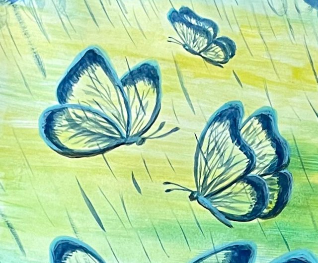 陽気な夏の雨の下で透明な蝶。水彩。 - ショップ vernissage-VG 陽気な夏の雨の下で透明な蝶。水彩。 - ショップ vernissage-VG