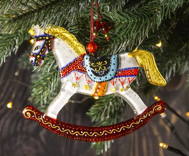 ロッキングホース ガラス 壁掛け クリスマスオーナメント ペイント