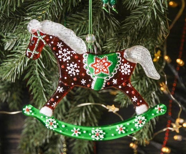 ロッキングホース ガラス 壁掛け クリスマスオーナメント ペイント