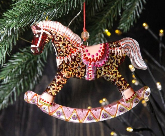 ロッキングホース ガラス 壁掛け クリスマスオーナメント ペイント
