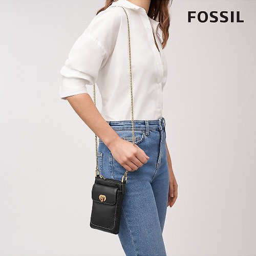 Fossil Women's Harper Leather Phone Bag Purse Handbag, Black (Model:  ZB1886001): Handbags