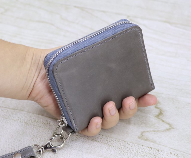 Women s Leather Mini Zip Wallet with Wrist Strap Handmade Short