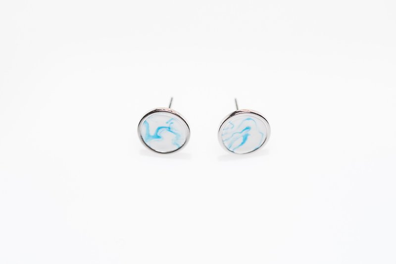 June Birth Render Stone Blue Rendering Metal Silver Frame Full Hand Earrings / Ear Clip - Earrings & Clip-ons - Other Metals Blue