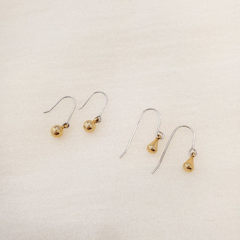 [Earrings] Gold Beads Sterling Silver Ear Hooks Mother’s Day/Graduation Gift/Valentine’s Day Gift - Earrings & Clip-ons - Precious Metals Gold