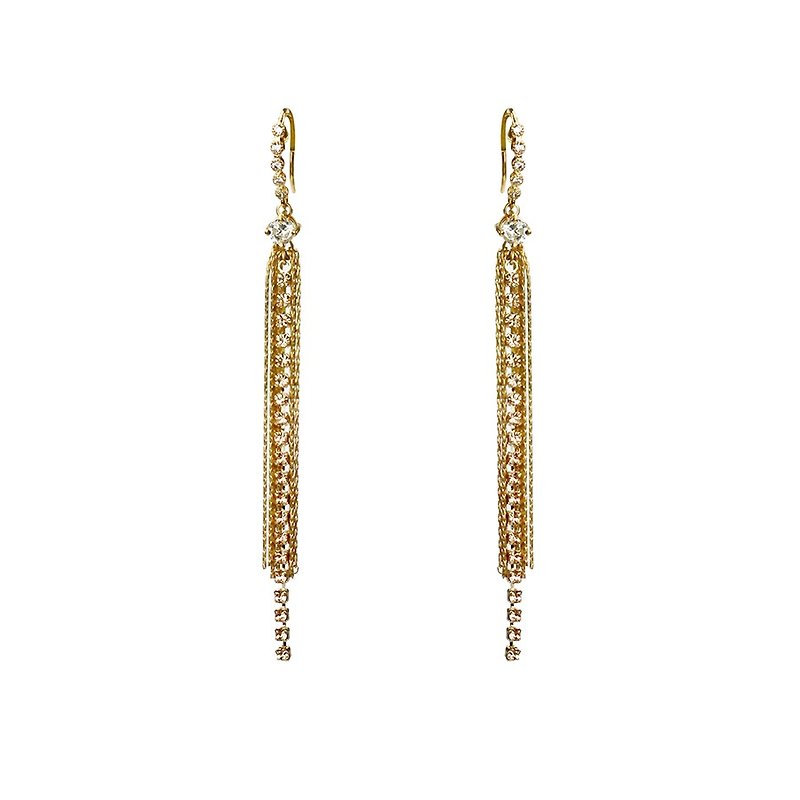 Missouleeny original | night streamer gold ear Sui tassel zircon earrings / earrings - Earrings & Clip-ons - Paper Gold