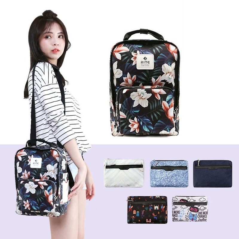 [Goody Bag Anniversary Limited Time Group] Leyou Loose Bag (Cream Flower) x Walking Bag (Random) - Backpacks - Waterproof Material Gray