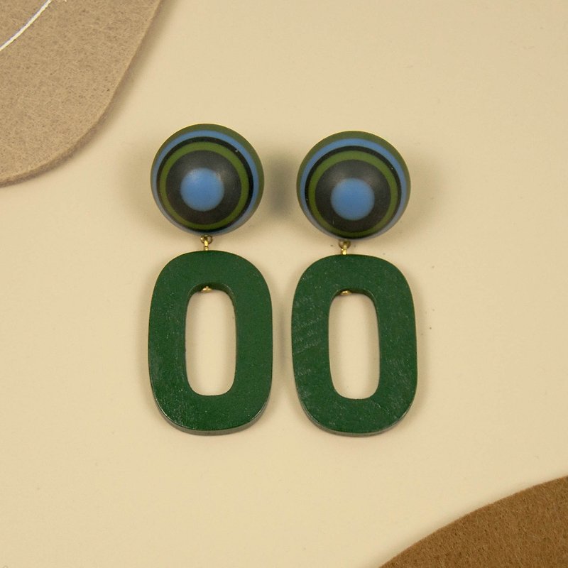 【換季特賣】藍綠幾何摩登耳環 - 耳環/耳夾 - 壓克力 綠色
