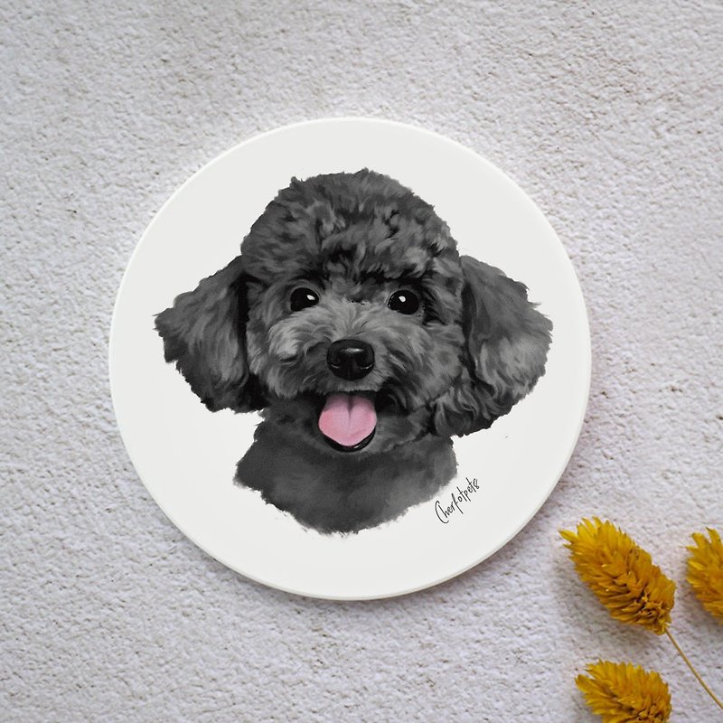 Watercolor Style Pet Portrait Coaster (Black VIP) - อื่นๆ - ดินเผา ขาว