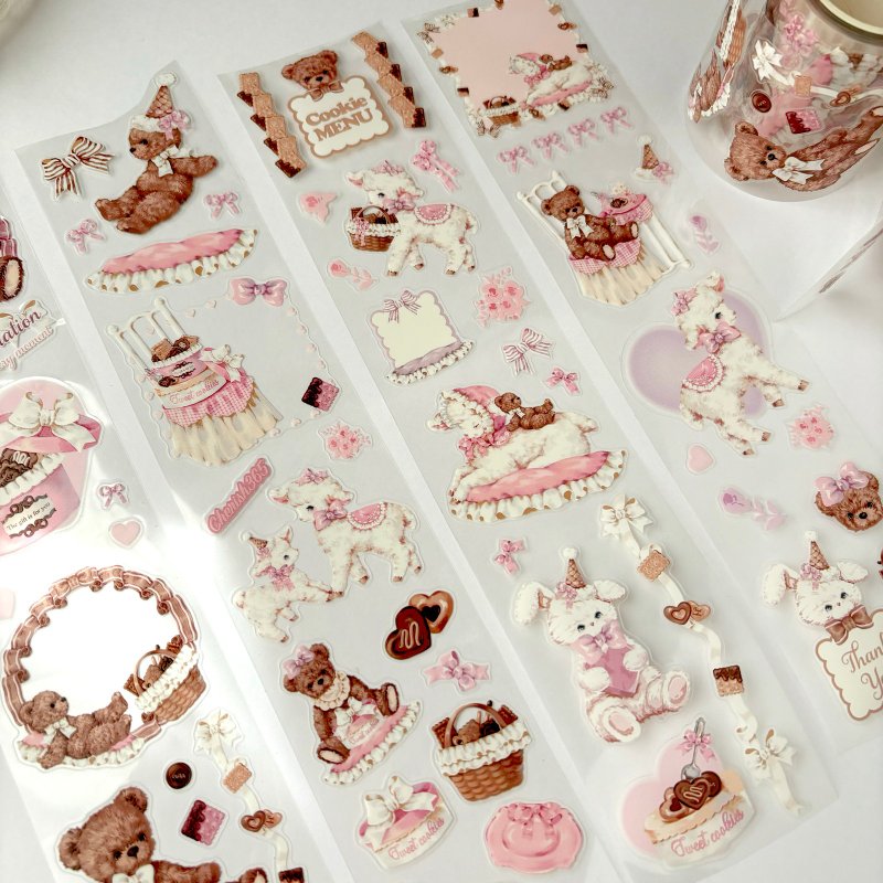 [Cookies Celebration] Die-cut Crystal Ink White Ink PET Tape CHO445 - มาสกิ้งเทป - วัสดุกันนำ้ สึชมพู