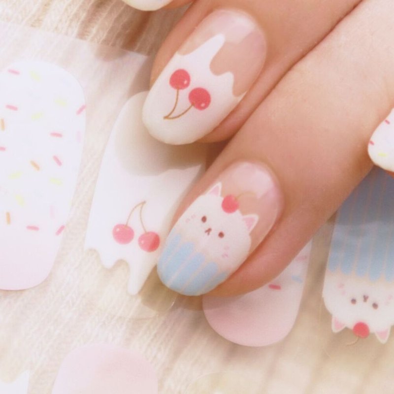 [Lunacaca gel nail stickers] C01092 Cat's Tea Shop can be easily removed | Does not damage real nails - ยาทาเล็บ - พลาสติก 