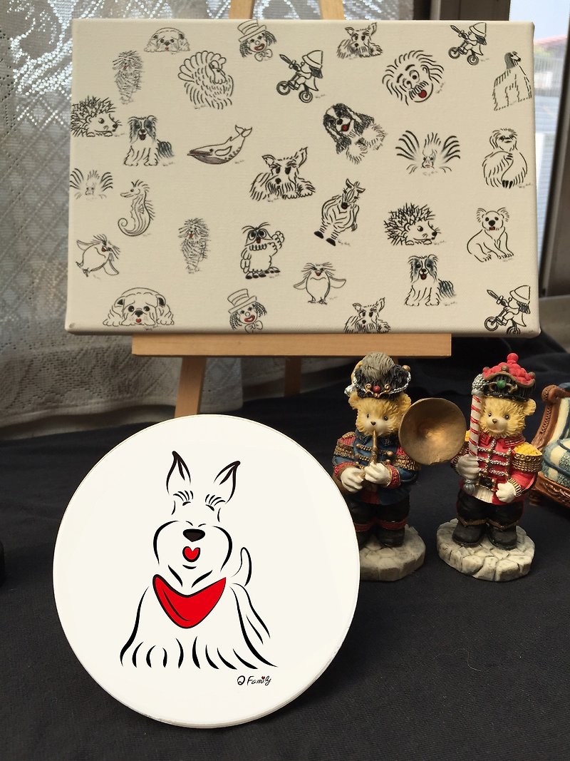 Q Family Original Ceramic Water Cup Coaster - Scottish Terrier - ที่รองแก้ว - ดินเผา ขาว