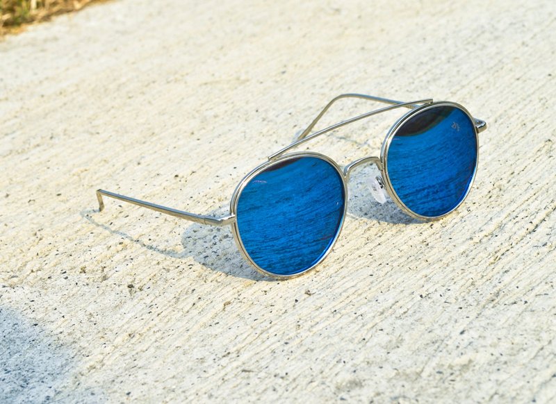 Sunglasses│Aviator Round Frame│Blue Lens│UV400 protection│2is SebB - Sunglasses - Other Metals Blue