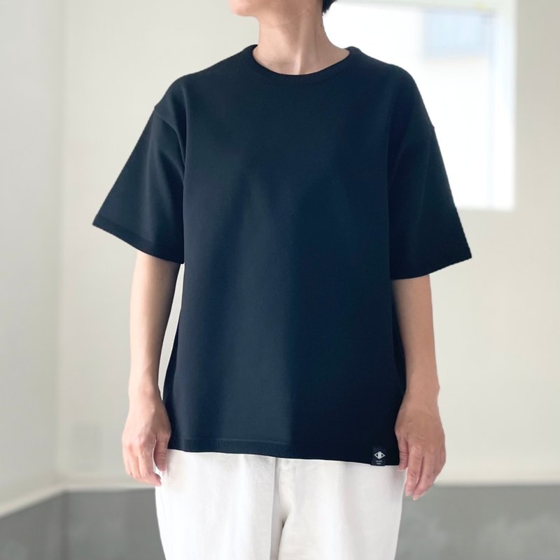 2025新作【ユニセックス】ビッグシルエット ニットTシャツ【ブラック】 - 女 T 恤 - 聚酯纖維 黑色