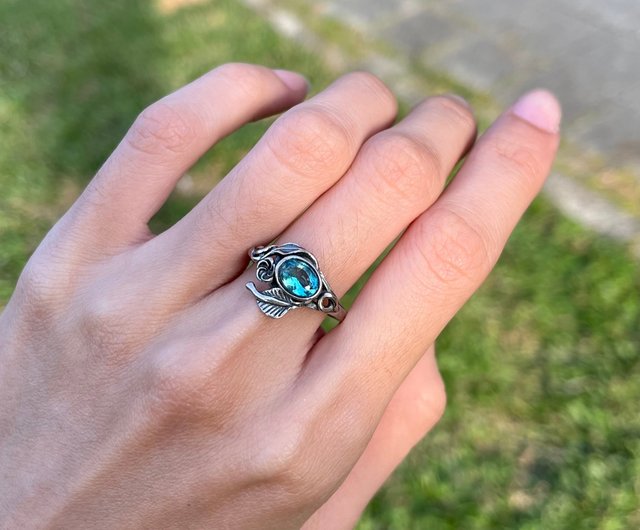 Xiyingyao 925シルバートパーズ石リビングリングエスニックスタイル