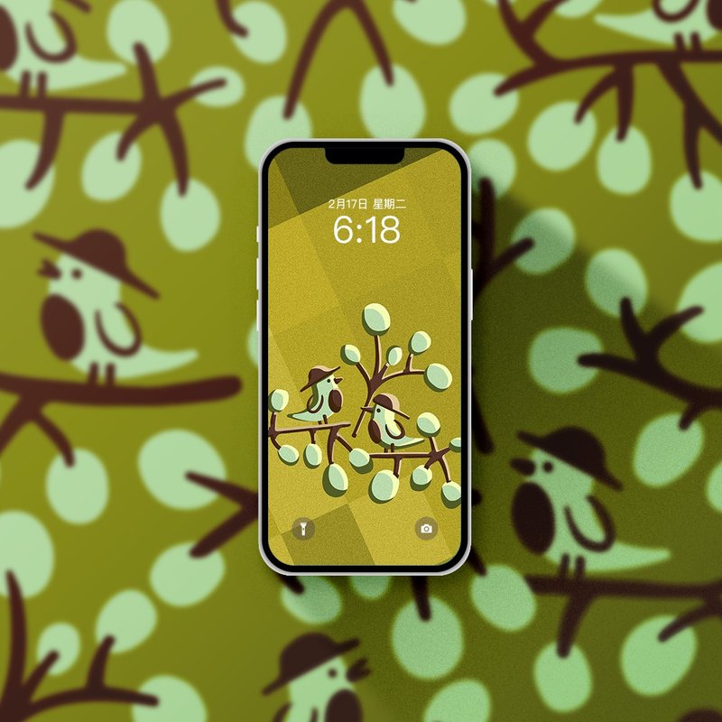 饗宴 可愛小鳥植物果實手機桌布 電子檔 - 電腦手機桌布/貼圖/App 圖示 - 其他材質 
