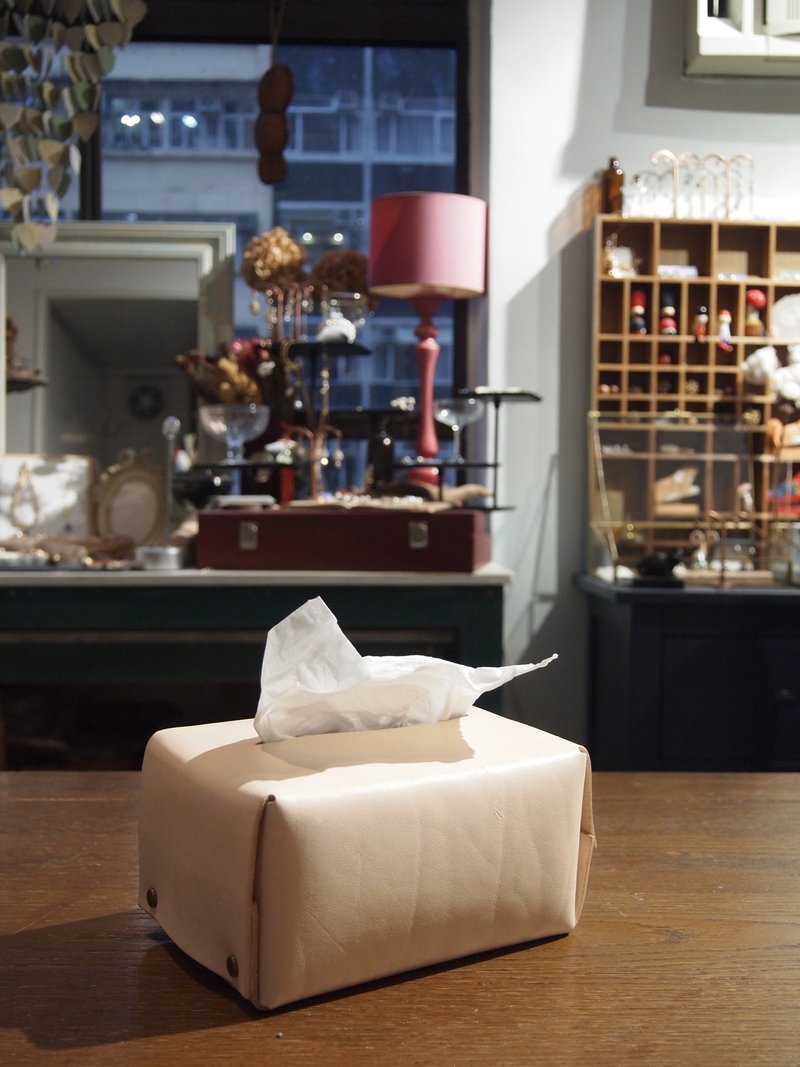 手工皮革紙巾盒 Handmade Leather Tissue Box - 面紙盒 - 真皮 白色
