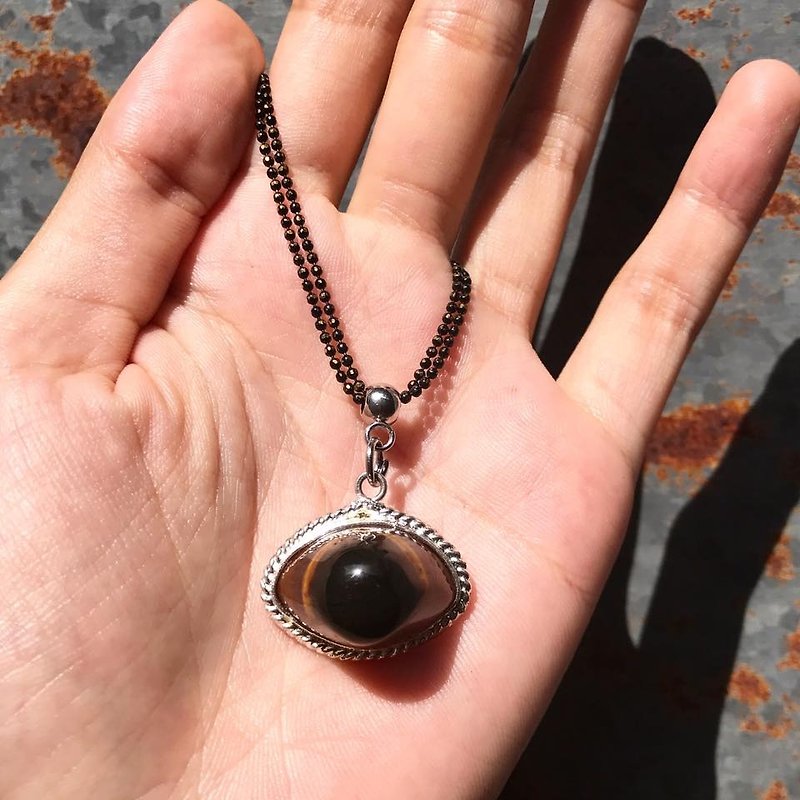 【Lost And Find】Natural agate eye 925  necklace - Necklaces - Gemstone Black