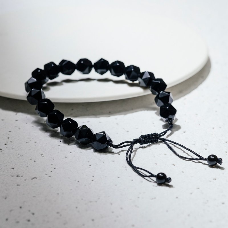 [Montagne] Cutaway Obsidian LOGO Bracelet | Braided Style - Bracelets - Crystal Black