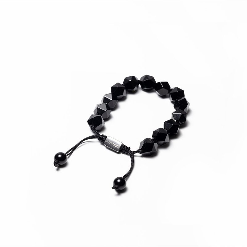 【Montagne】カットオブシディアンロゴブレスレット | 編み込みタイプ - ブレスレット - クリスタル ブラック