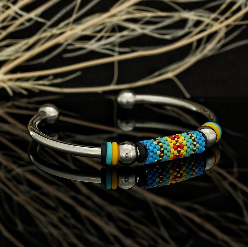 手織 4mm 不鏽鋼 Peyote-17 日本 Aiko 串珠手鐲 - 手鍊/手鐲 - 不鏽鋼 多色