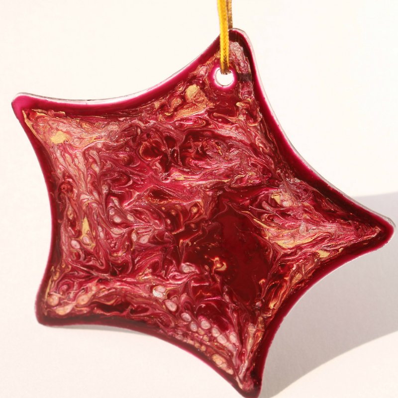 Wine Red x Light Gold Marbled Star Glass Ornament・ElegantThank You Gift - อื่นๆ - แก้ว สีแดง