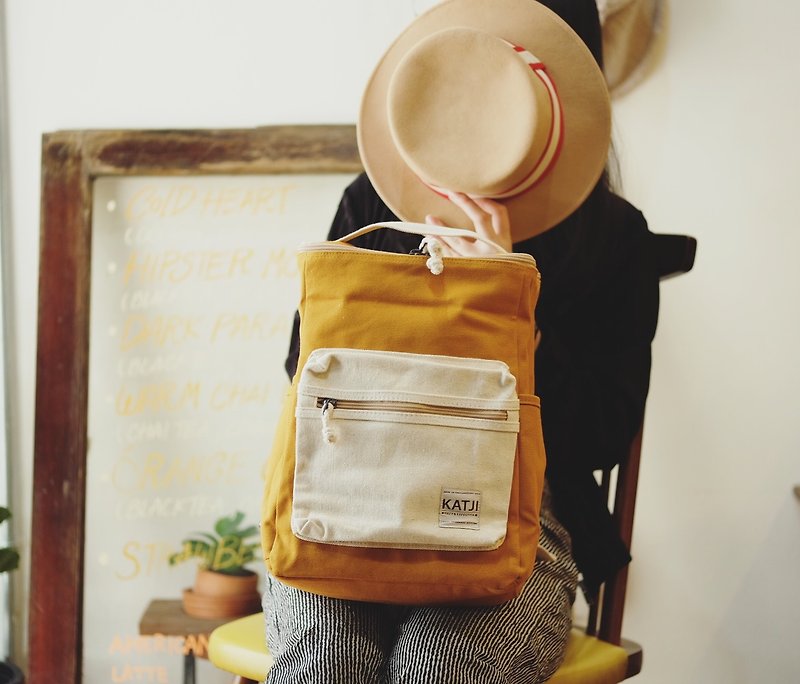 BUCKET BEAM BAG : HONEY x WHITE (canvas) - Backpacks - Other Materials Yellow