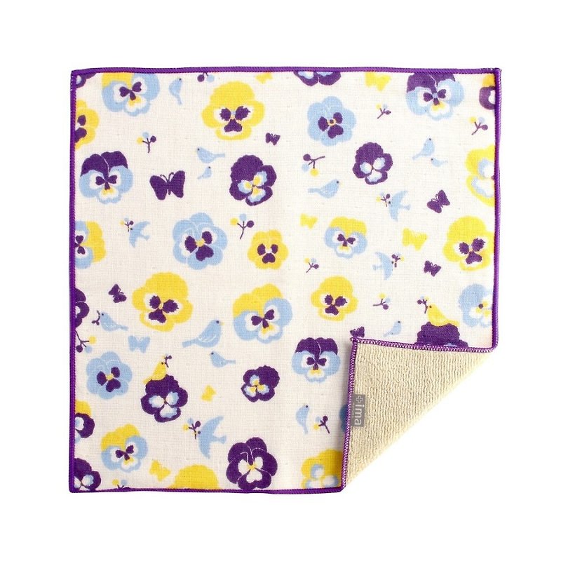 日本Prairiedog 今治製有機優質純綿方巾-紫羅蘭與鳥 - 毛巾浴巾 - 棉．麻 紫色