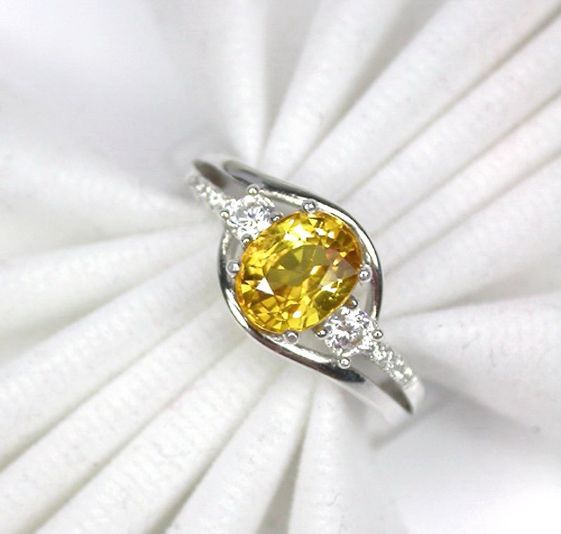 Real 2.15 ct.Genuine yellow sapphier ring silver sterling size 7.0 free resize - 戒指 - 純銀 黃色