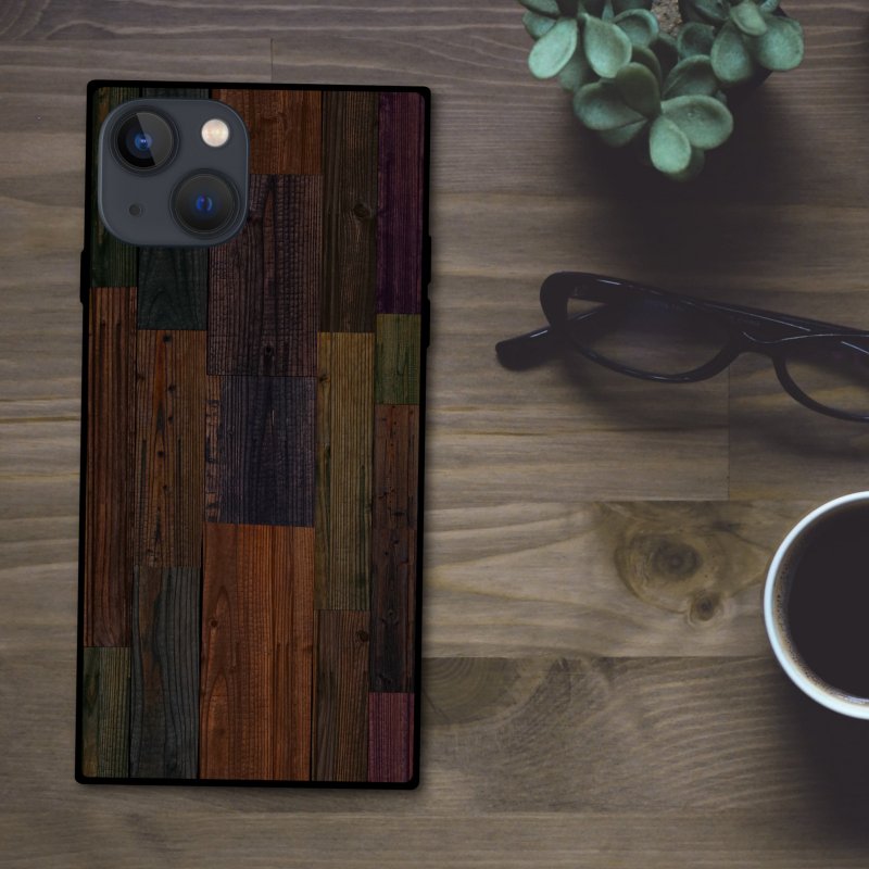 Chic, stylish and retro wood grain square smartphone case [tempered glass finish] Compatible with iPhone 16 - Phone Cases - Plastic Multicolor