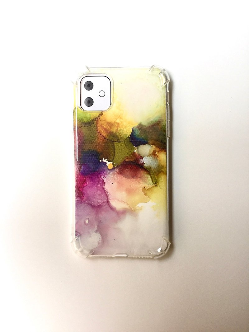 Abstract IPhone 11 (6.1 inch) alcohol ink hand-painted back shell anti-fall / scratch-proof mobile phone case - เคส/ซองมือถือ - พลาสติก สีส้ม