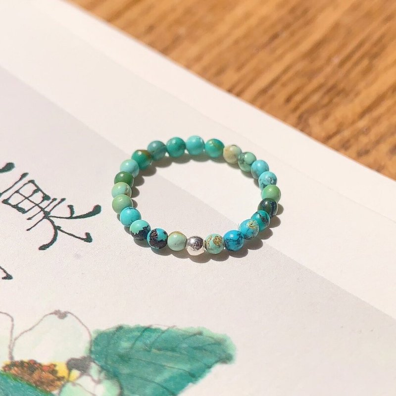 原創手工天然綠松石原礦串珠戒指s925銀生日禮物 - 戒指 - 玉石 綠色