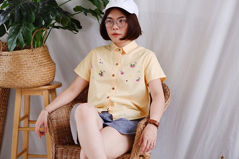 Basic Shirt (Flamingo) : Yellow - 女襯衫 - 繡線 黃色