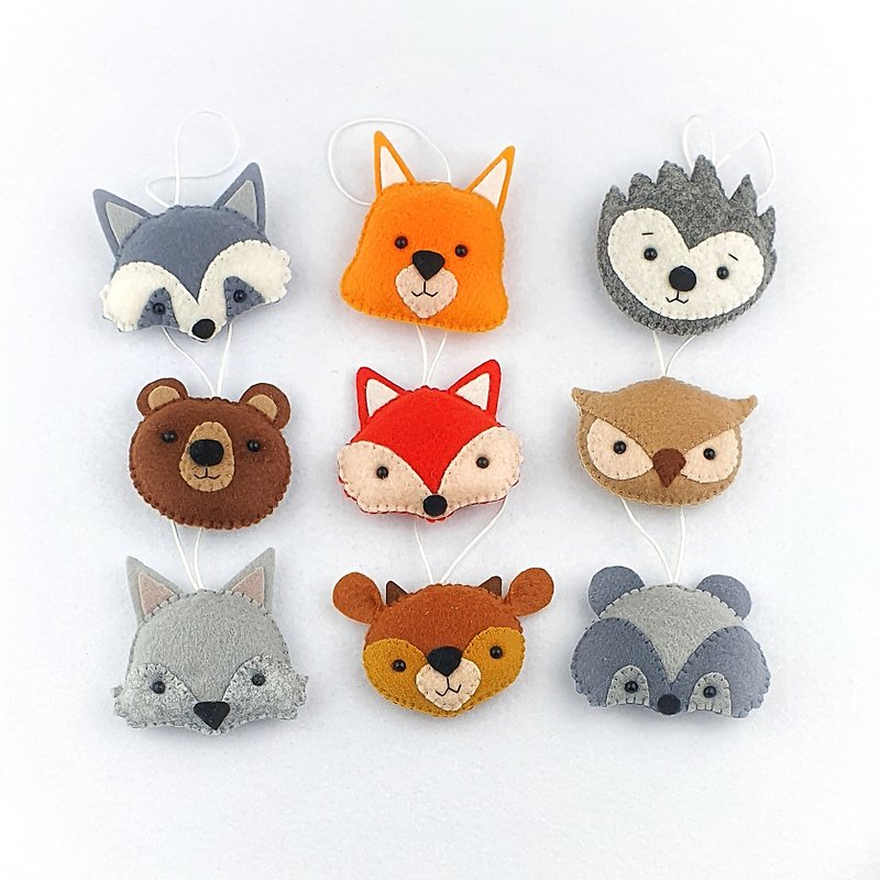 Woodland animals ornament set of 9, plush Forest animals, - 寶寶/兒童玩具/玩偶 - 聚酯纖維 
