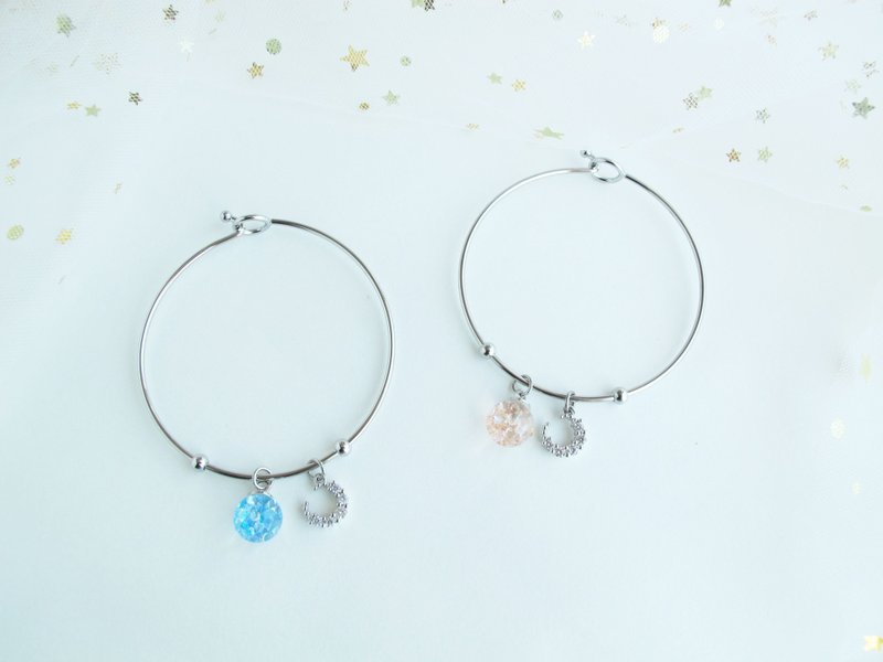 ロージーガーデンシルバー流砂クリスタルボールルナムーンブレスレットブレスレット - ブレスレット - ガラス ピンク