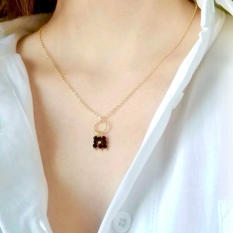 Black Spinel Chandelier Charm Crystal Gold Filled Necklace | Adjustable Chain - สร้อยคอ - คริสตัล สีทอง